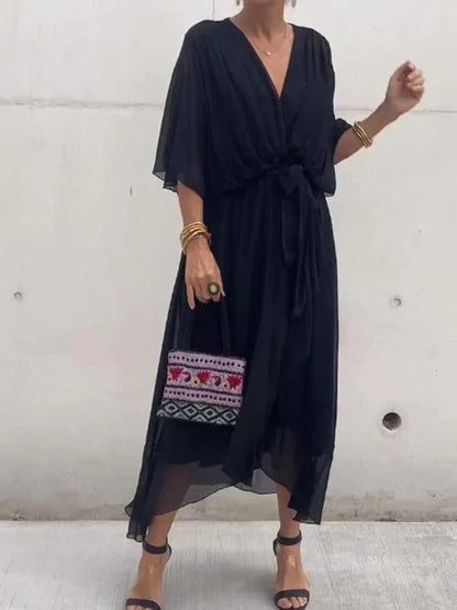 Arianna – Abito in Chiffon di Seta con Scollo a V