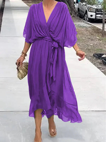 Arianna – Abito in Chiffon di Seta con Scollo a V