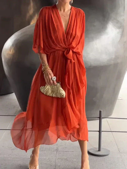 Arianna – Abito in Chiffon di Seta con Scollo a V
