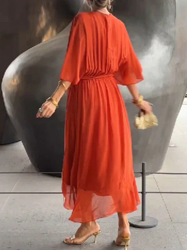 Arianna – Abito in Chiffon di Seta con Scollo a V