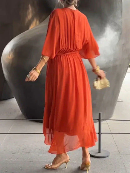 Arianna – Abito in Chiffon di Seta con Scollo a V