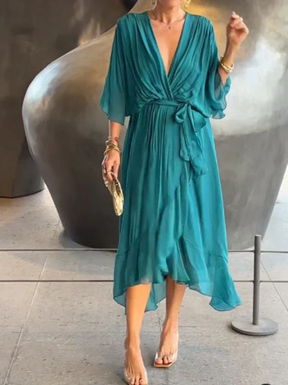 Arianna – Abito in Chiffon di Seta con Scollo a V