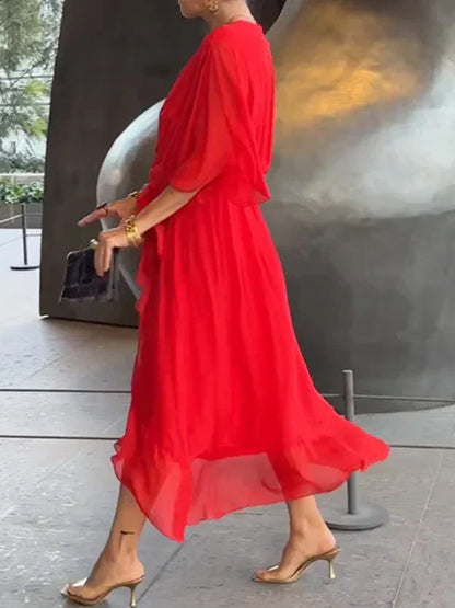 Arianna – Abito in Chiffon di Seta con Scollo a V